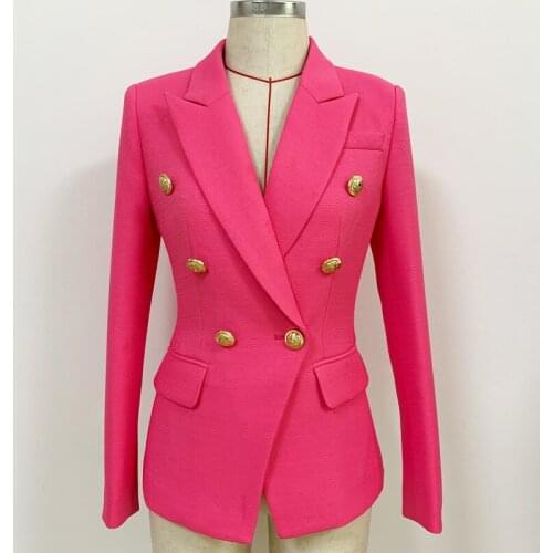 High-end womens 2020 new autumn and winter womens suit jacket classic metal double-breasted slim jacket Rose red ladies blazer