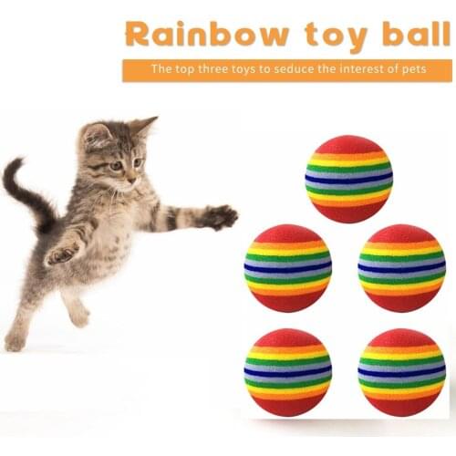 Funny Rainbow Ball Interactive Pet Chewing Toys Small Cat Dog Puppy Kitten EVA Training Scratch Foam Ball for Home Pet