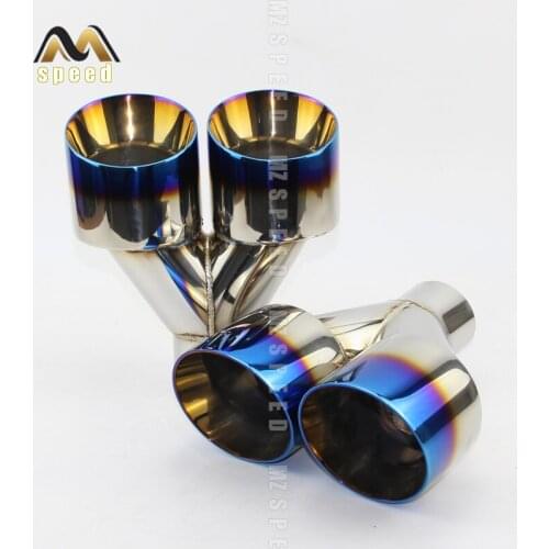 1pcs Car stainless steel blue and bright face without marked Y-type double outlet straight edge exhaust pipe tailpipe