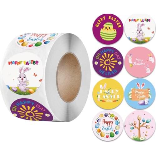 100-500pcs Happy Easter Paper Sticker Cake Baking Seal Self Adhesive Sticker Labels Party Gift Decoration Bag Box/Envelope