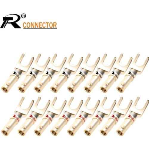 20PCS Brass Nakamichi Y/U Type HIFI Banana Plug Connectors Gold Plated Screw Lock Solderless Fork Amplifier Banana Jack