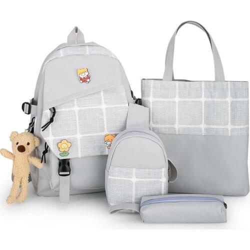 2021 4Pcs/set Canvas School Backpacks Women Cute School Bags for Teenage Girls Bookbags Student Travel Shoulder Bags Female