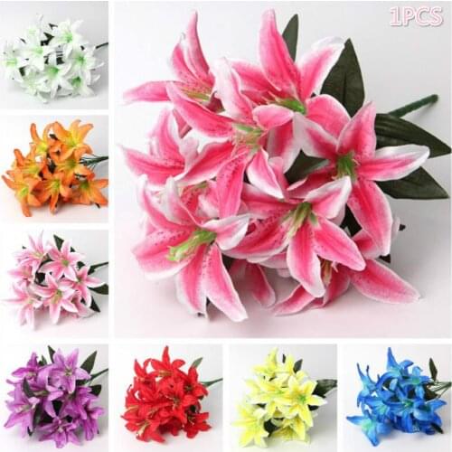 Rainbow rayon large bouquet of lilies bouquet artificial jewelry flowers DIY wedding flower bride hand flower decoration