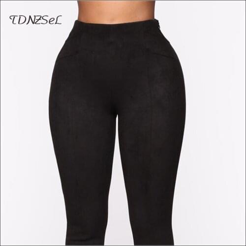 Black Faux Suede Leather Pencil Pants Women Autumn Skinny Trousers Lady Casual Seamless Fitting Leggings Winter 2020 New Custom