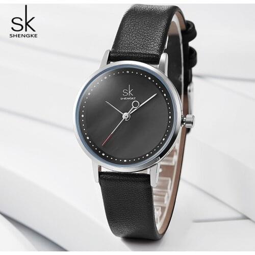 Shengke Ladies Watches Black Fashion Leather Wrist Watch Female Clock Reloj Mujer 2019 SK Luxury Brand Women Quartz Watch #K8045