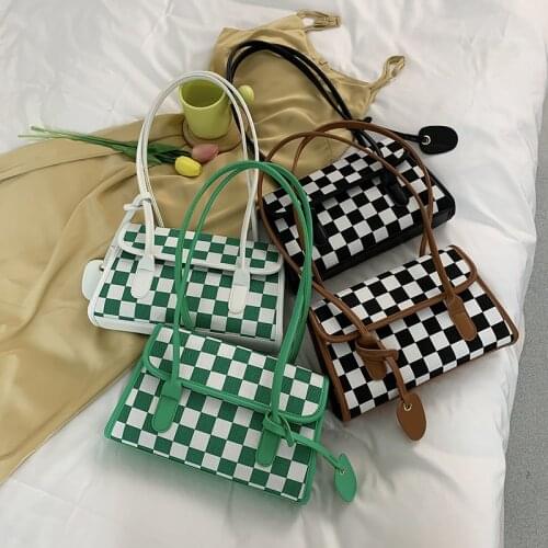 Designer Black White Plaid Underarm Bags for Women Handbag Fashion Checkerboard Shoulder Bag Purse High Quality Baguette Female