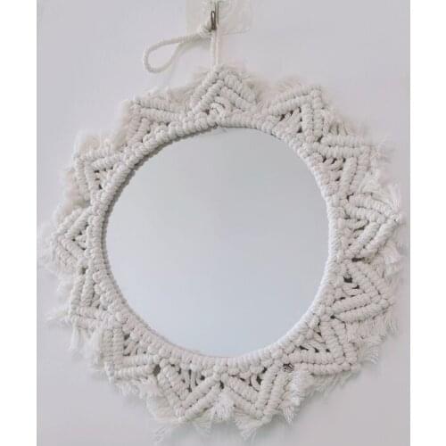 Home Decor Macrame Mirror Handmade Tapestry Makeup Mirror Compact Bohemia Decoration Home Bedroom Decorative Mirrors Wall Mirror