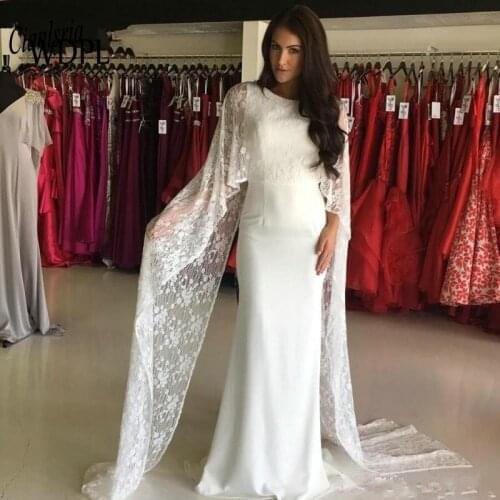 Elegant O-Neck Arabic Mermaid Evening Dress With Lace Cape Open Back Dubai Islamic Kaftan Saudi Formal Evening Formal Dresses