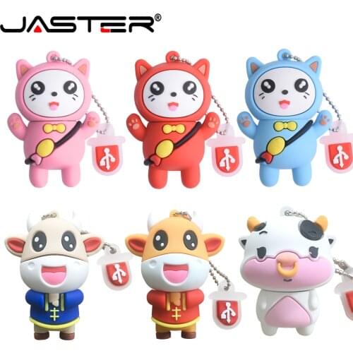 JASTER Cartoon Bull USB2.0 Flash Drives 4GB 8GB 16GB 32GB 64GB 128GB Cat Pen Drive Wholesale Promotion Cow Memory Stick pendrive