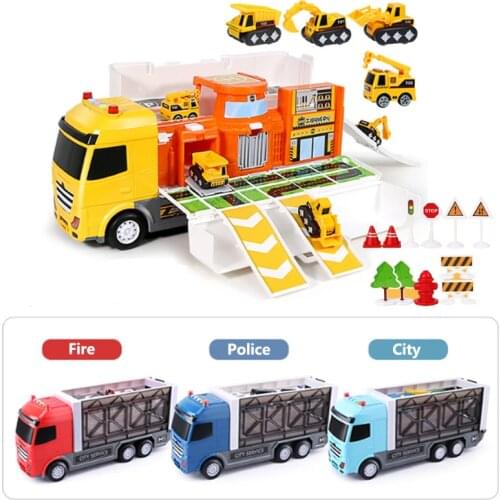 Storage Container Vans Plastic Vehicles Light Music Truck Toys With Diecast Mini Track Car Hot Alloy Auto Wheels Magic For Kids