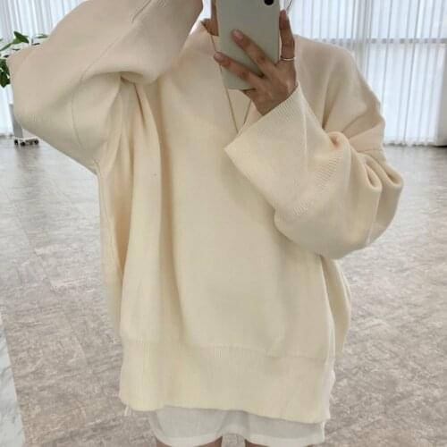 Korean Chic Early Autumn New Gentle Temperament Lazy Wind Loose Age Reduction Pullover Long-Sleeved Knitted Sweater Top Women