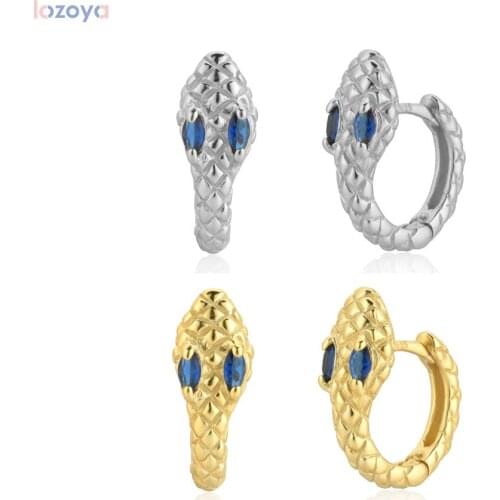 Lozoya 925 Sterling Rock Punk Silver Blue Eye Zircon Pave Luxury Zircon Huggies Hoops Piercing Party Jewellry 2020 Crystal