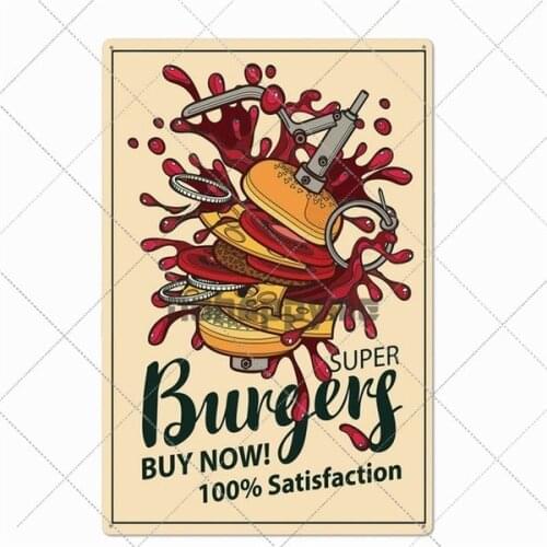 Hamburger Metal Tin Sign Vintage Plaque Fast Food Poster Bar Pub Retro Kitchen Wall Decorative Home Decor 20x30cm
