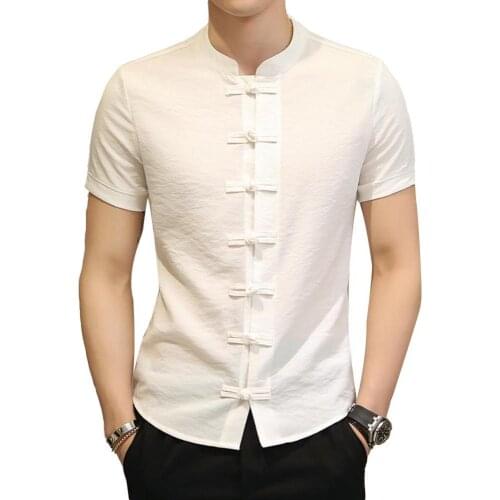 Mens Tang Suit Traditional Chinese Plus Size Solid color Summer Short Sleeve Kung Fu Uniform easy to match with your pants