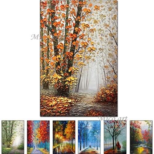 2021 Cheap Landscape Knife Thick Oil Painting Wall Canvas Birch Tree Art Picture Modern Canvas Artwork For Living Room Decor