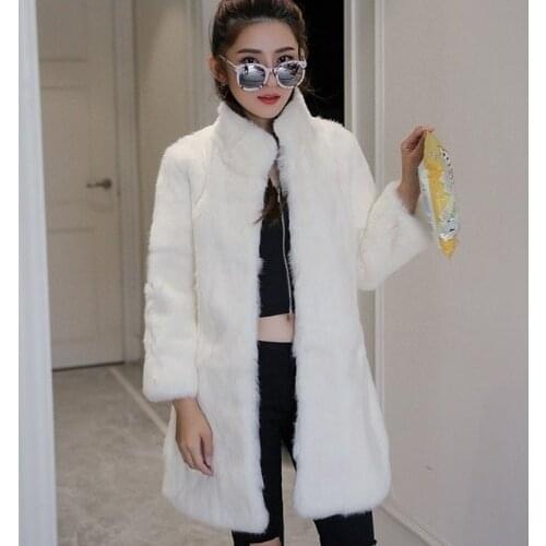 New Free Shipping real rabbit fur coat women rabbit fur jacket long full pelt rabbit fur overcoat winter outerwear big size