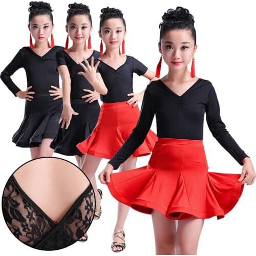 Girls Latin dance practice clothes children short-sleeved long-sleeved dance skirt costumes kids dresses for girls