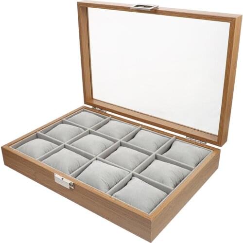 Jewelry Organizer 12 Slot Watch Case Wood Watch Box Display Tray with Pillow