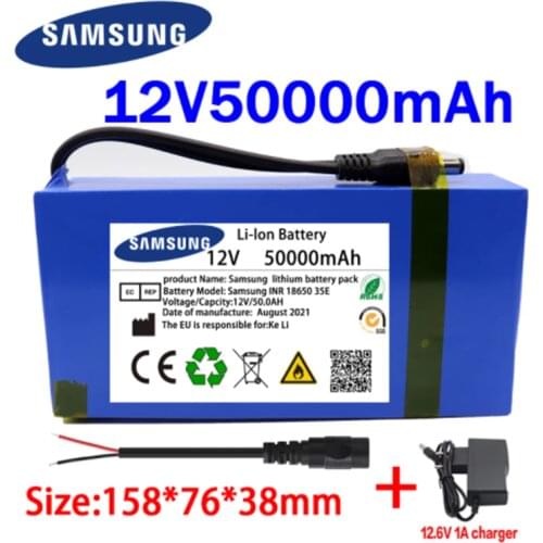 100% New Portable 12v 50000mAh Lithium-ion Battery Pack DC 12.6V50Ah Battery with EU Plug+12.6V1A Charger+DC Bus Head Wire