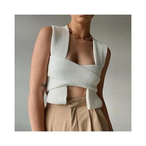 Sexy Sweater Cross Sweater Women Sleeveless Pullover Knitted Crop Tops Fashion Womens Vest Solid Womens Vest Casual Pull Femme
