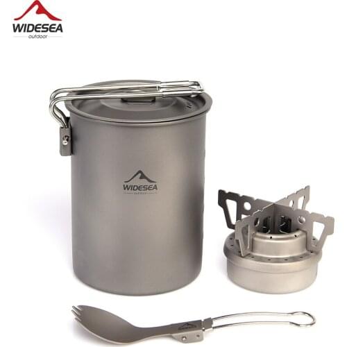 Widesea Camping Cooking Set Outdoor Equipment Kitchen Tableware Titanium Alcohol Stove Gas Burner Tourism Hiking Trekking