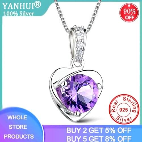 YANHUI Solitaire CZ Cubic Zirconia Delicate Dainty Box Chain 925 Sterling Silver Heart Bezel Round Stone Pendant Necklace WN17