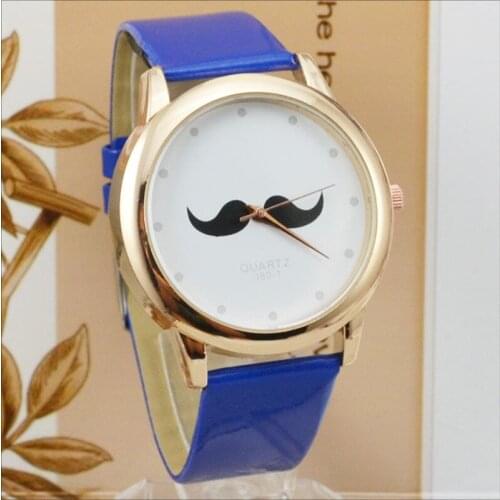 WOMAGE Fashion Mustache Watch Leather Belt Quartz Watches Women Men Bonjour Beard Watch relogio feminino erkek kol saati