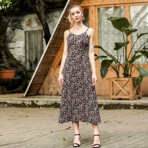 WYBLZ Camisole Summer Dress for Women Floral Print Sexy Sleeveless Dresses Casual Backles Boho Sundress Robe Beach Party Vestido