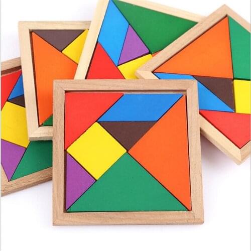 3D Wooden Tangram 7 Piece Jigsaw Puzzle Colorful Square IQ Game Brain Teaser Intelligent Educational Toys for Kids Boy Toys