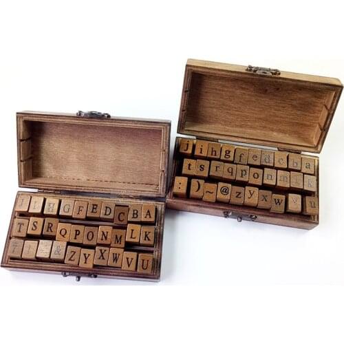 4set/lot Vintage Romantic Uppercase&Lowercase Letter Wooden Box Alphabet Letter Stamp Rubber Stamp Set Wholesale