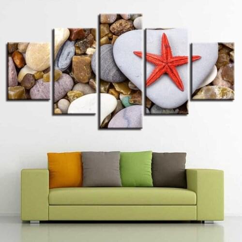 5 Panels Modern Home Decor HD Print Canvas Painting For Living Room Red Sea Star Pebbles Wall Posters Modular Pictures