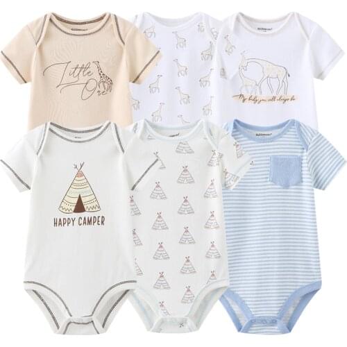 6PCS Bodysuits Newborn Baby Boy Clothes Cotton Print Short Sleeve Solid Baby Girl Clothes Roupas de bebe Girls Baby Clothing
