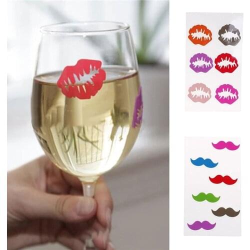 6Pcs/Set Silicone Glass Wine Label Lip/Moustache Shape Recognizer Glasses Tea Mug Cup Marker Drink Logo Party Supplies Mixed