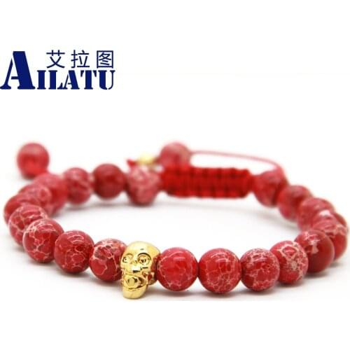Ailatu Healing Balance Prayer Religious Jewelry Sea Sediment Imperial Stone Macrame Copper Skull Bracelet Fashion Jewelry