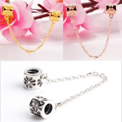 Free Shipping Real 925 Sterling Silver Fashionable Daisy Safety Chain Dazzling Fit Pandora Women Bracelet & Necklace Diy Jewelry
