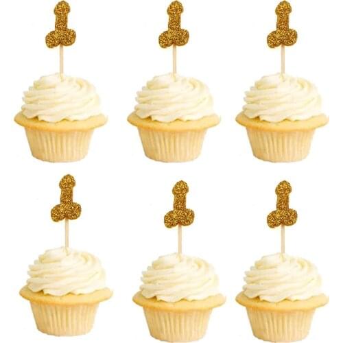 12pcs Glitter Willy Penis Cake Cupcake Topper Wedding Favor Hen Party Bachelorette Gathering Adult Sex Girl Night Party Supplies