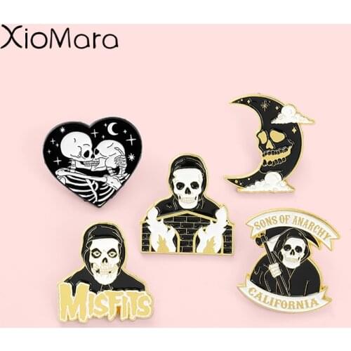 Grim Reaper Enamel Pins Skeleton Lover Skull Punk Brooches Badges Clothes Bag Pins Jewelry Gift for Friends