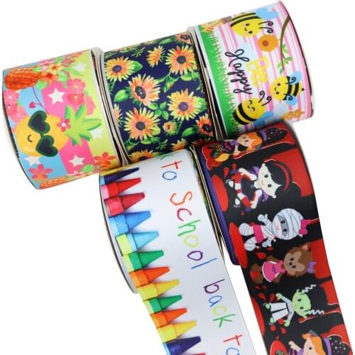 Flower Mexico Style Halloween School Cartoon Printed Grosgrain Ribbon Party Decoration 10 Yard DIY Bow Bag Material Handmade