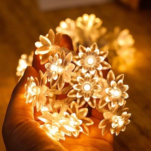 Lotus Flowers String Lights Garden Furniture and Terrace Decor Light Decoration Street Garland Lights Battery LED Outdoors
