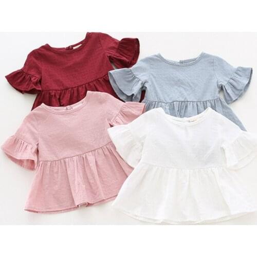 Childrens wear summer new girl lotus leaf edge shirt short-sleeved blouse doll shirt Korean version