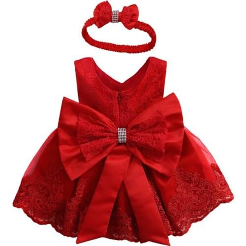 Summer Birthday Dress Baby Wedding Party Princess Dress Ball Gowns For Girls Kids Sleeveless Lace Big Bowknot Costume 0-24M