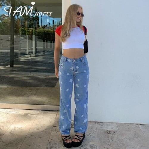 Y2k Stars Graphics Printed High Waist Jeans Womens Fashion Baggy Oversize Mom Pants Harajuku Cute Summer Denim Trousers Iamhotty