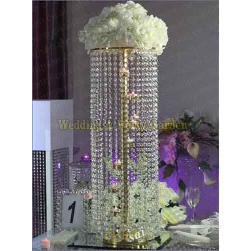 Hot 100cm Tall Gold wedding crystal pillar candle holder Flower Stand Table centerpiece