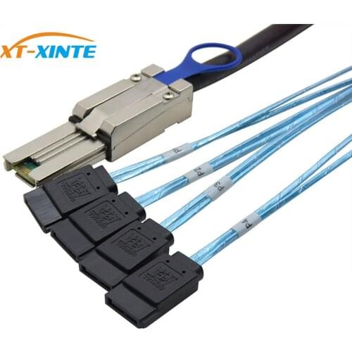 XT-XINTE SAS to SATA Cable SFF-8088 TO 4 SATA 7Pin Mini SAS 26P SFF-8088 TO 4SATA 12Gbps Array Card Hard Disk Data Cable 1M 2M