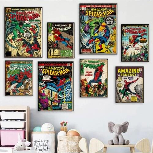 Marvel Spiderman Comics Canvas Paintings Superhero Character Posters and Prints Wall Art Picture for Living Kids Home Decoration