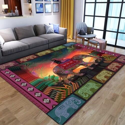 Ethnic style Carpet for Living Room Kids Bedroom Bedside play Rugs Soft Flannel elephant print Carpets Home Sofa Decor floor mat