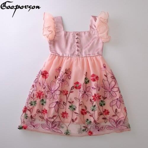 Gooporson Summer Kids Dresses for Girls Vestidos Flower Embroidery Flying Sleeve Princess Dress Mesh Little Girl Costume