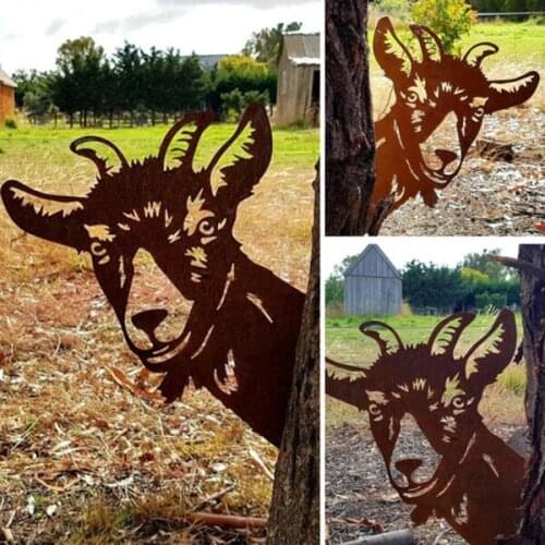 Metal Peeping Cow Outdoor Garden Ornaments Art Farm Yard Wall Tree Pendant Cattle sheep Decoration Garden Statues Sculptures