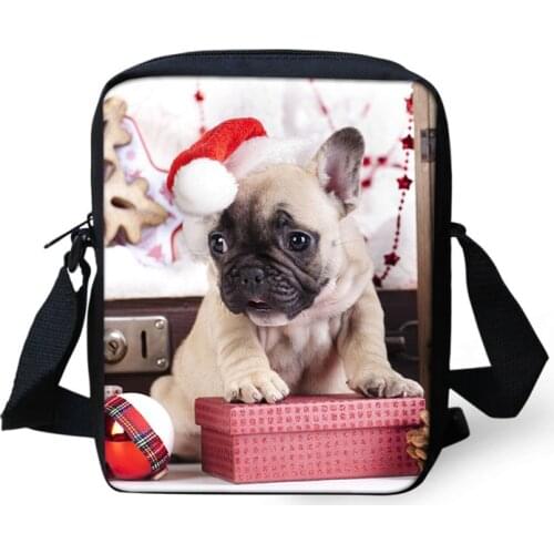 Cute French Pug Dog Print Women Messenger Bag Casual Mini Cross Body Bags for Lady Merry Christmas Festival Handbags