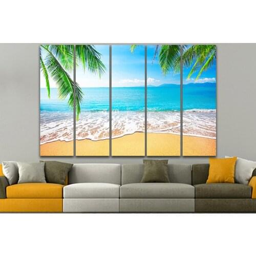 Modular Wall Art Pictures Modern 5 Pieces HD Printed Seascape Leaves Canvas Paintings Beach Poster Home Decor Frame Living Room